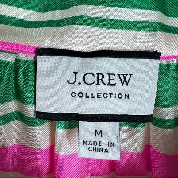 J.CREW Collection Green/Pink/Ivory Striped Silk Blouse with tie at neck Medium - Picture 3 of 11